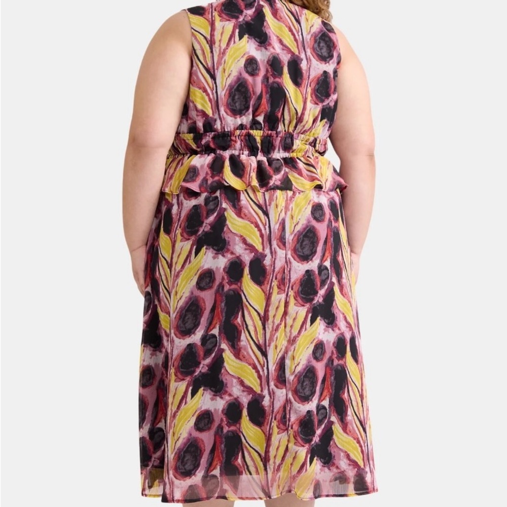 Vibrant Abstract Sleeveless Women’s Plus Size Peplum Midi Dress - Picture 3 of 4